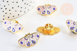 Broche pins papillon mystique doré émail rose 27.5mm, x1 (G5544)