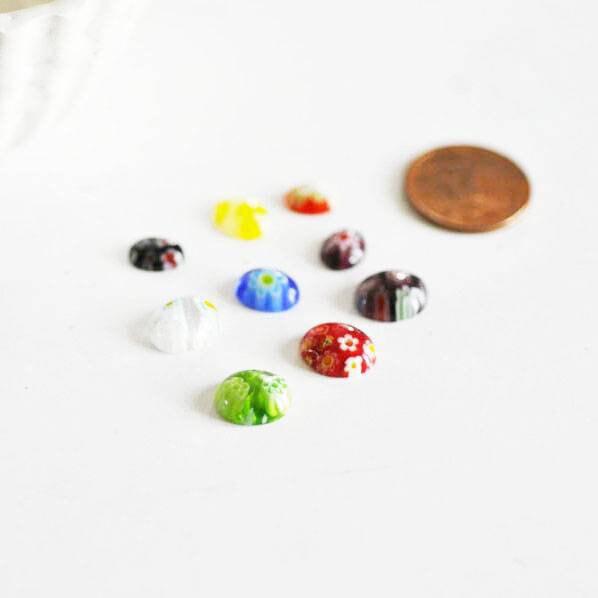 EP Cabochon dôme marquise millefiori ovales tailles variées,cabochons verre, verre millefiori,fait main, x 20-50 ou 100 pièces-G131