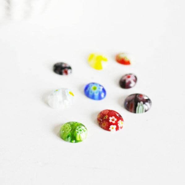 EP Cabochon dôme marquise millefiori ovales tailles variées,cabochons verre, verre millefiori,fait main, x 20-50 ou 100 pièces-G131