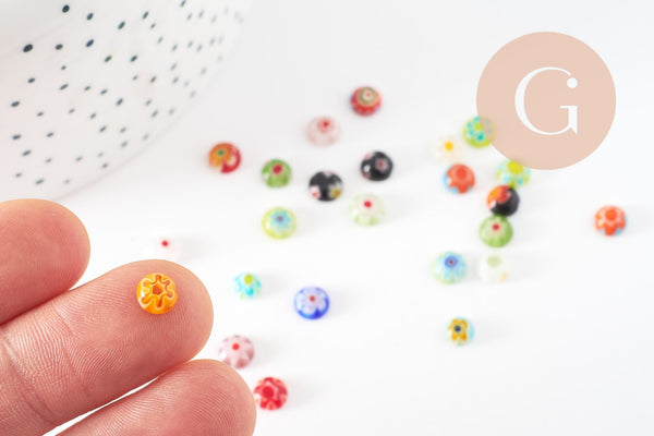 EP Cabochon dôme marquise rond millefiori 5-7mm, x50 G1945