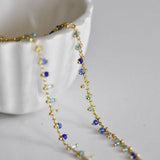 EP Chaine Dorée perles bleue 16K, chaine bijou, création bijoux, plaqué or,chaine perle dorée,chaine perles,2 mm, 1 metre-G629