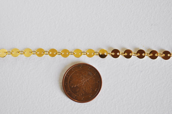 EP Chaine complète acier dorée 14k pastille 5mm, x1 mètre (G1734)