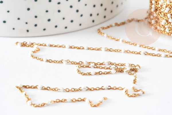 EP-Chaine dorée acier inoxydable doré fantaisie résine blanche paillette 2mm,x 1 mètre (G6735)