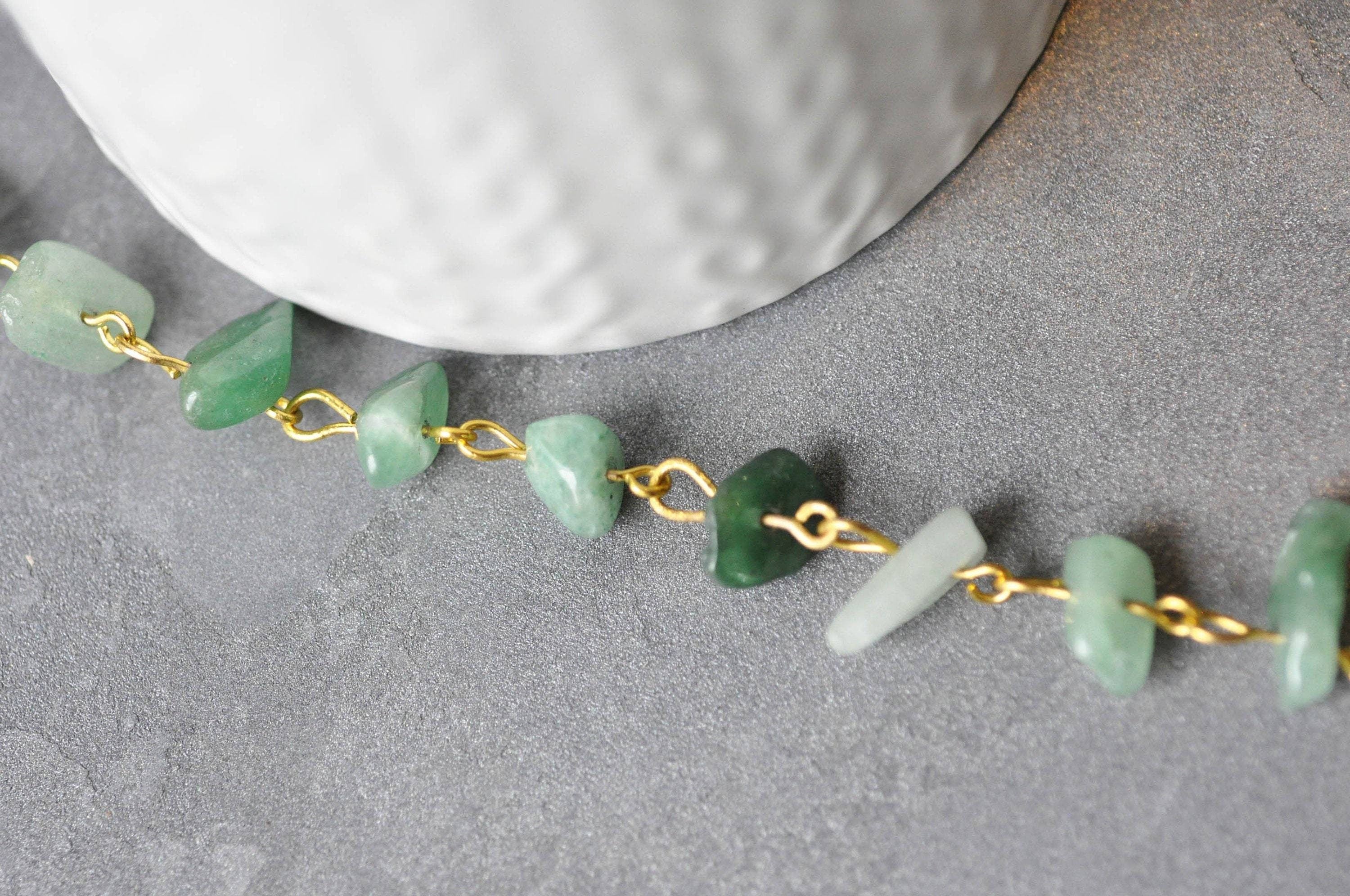 EP -Chaine dorée perle aventurine naturelle 4.5mm,x50 centimètre - G3913