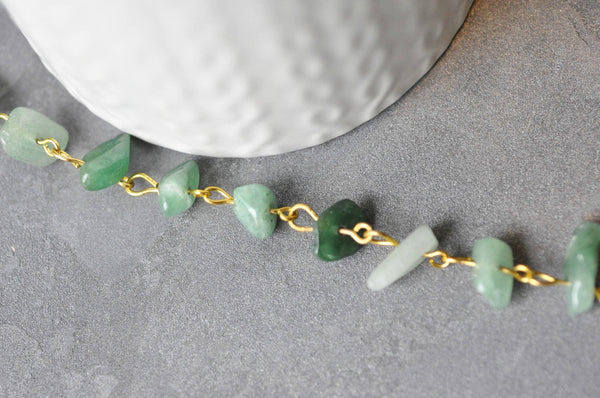 EP -Chaine dorée perle aventurine naturelle 4.5mm,x50 centimètre - G3913