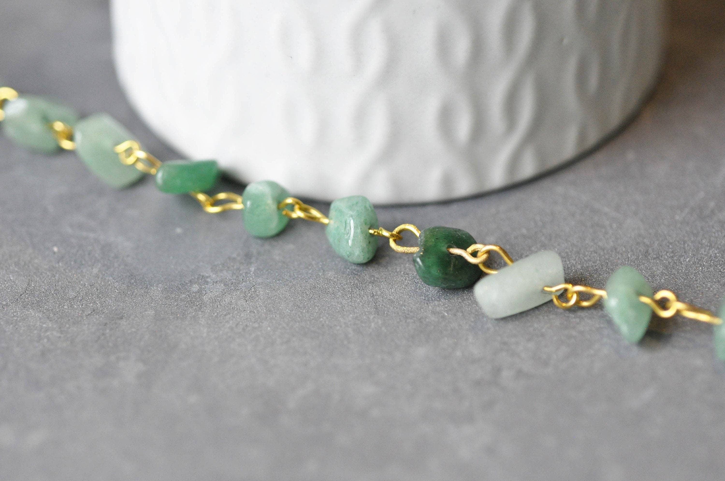EP -Chaine dorée perle aventurine naturelle 4.5mm,x50 centimètre - G3913