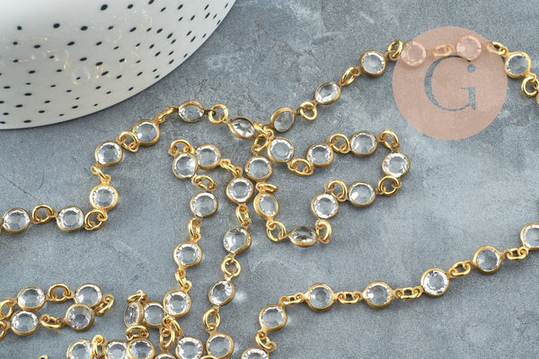 EP Chaines Rondes perles pampille verre laiton doré 13x6.5mm, x1 mètre G8181