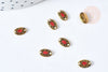 EP Charm à coller ovale zamac bronze émail blanc rouge 8mm, x5 (G8572)