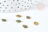 Charm à coller zamac fleur bronze émail bleu 7.5mm, x5 (G8526)
