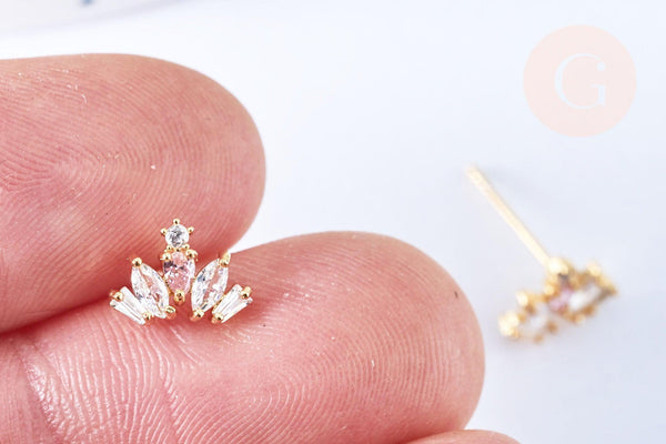 EP-Clous d'oreille demi-cercle laiton zircons blanc avec poussoirs d'oreilles 13mm, x2 (G7922)