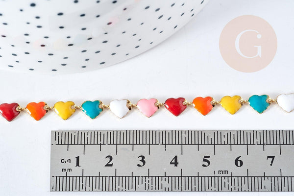 EP-Collier chaine coeur acier doré 304 inoxydable émaillé multicolore 45mm, idée cadeau anniversaire fête des mères femme x1 G8622