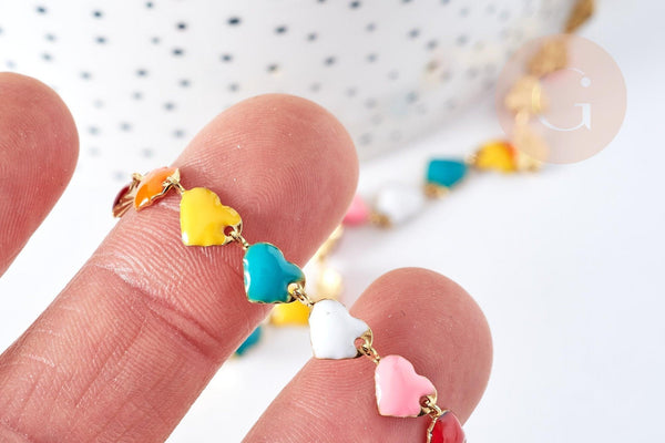 EP-Collier chaine coeur acier doré 304 inoxydable émaillé multicolore 45mm, idée cadeau anniversaire fête des mères femme x1 G8622