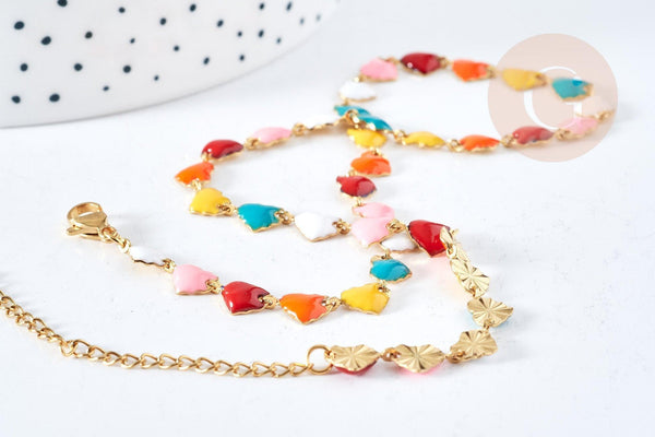 EP-Collier chaine coeur acier doré 304 inoxydable émaillé multicolore 45mm, idée cadeau anniversaire fête des mères femme x1 G8622