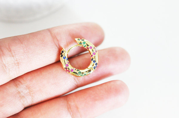 EP Créoles laiton doré 16k zircon cristal multicolore 9mm, la paire (G2873)