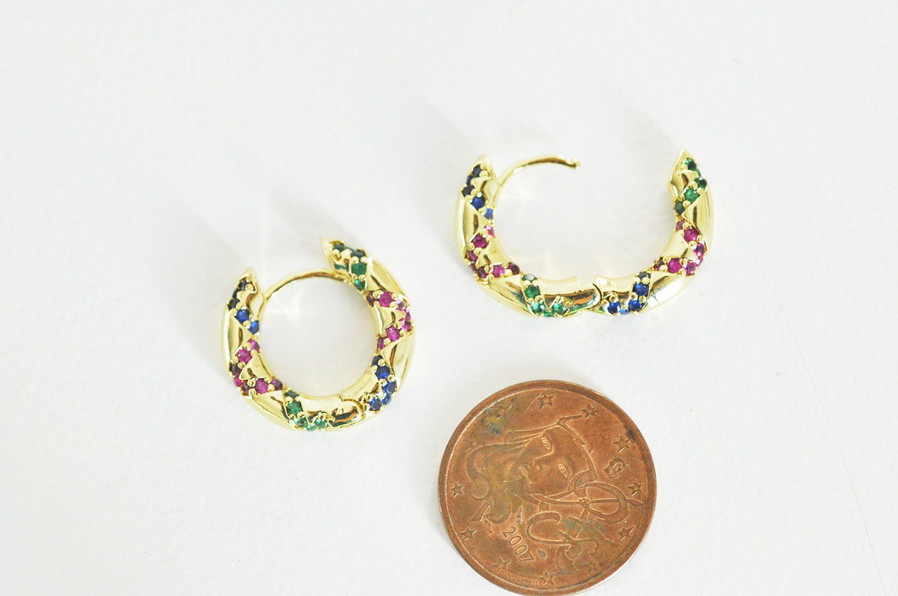 EP Créoles laiton doré 16k zircon cristal multicolore 9mm, la paire (G2873)