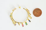 EP Créoles laiton doré 16k zircon cristal multicolore bijou doré, oreille percée, cadeau anniversaire,paire boucles cristal, 51mm,la paire,G018