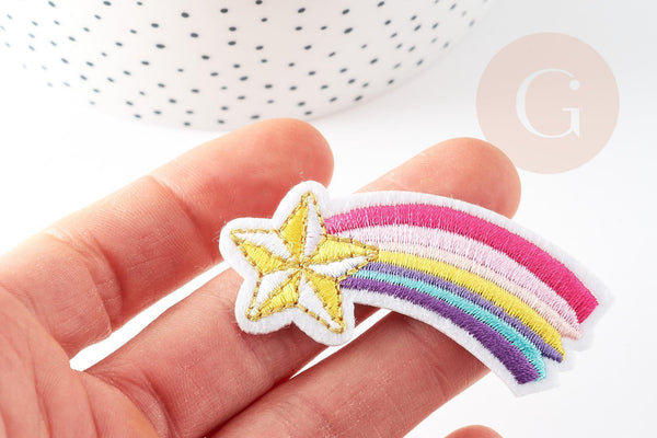 EP-Ecusson à repasser étoile filante arc-en-ciel 60mm, x1 G3383