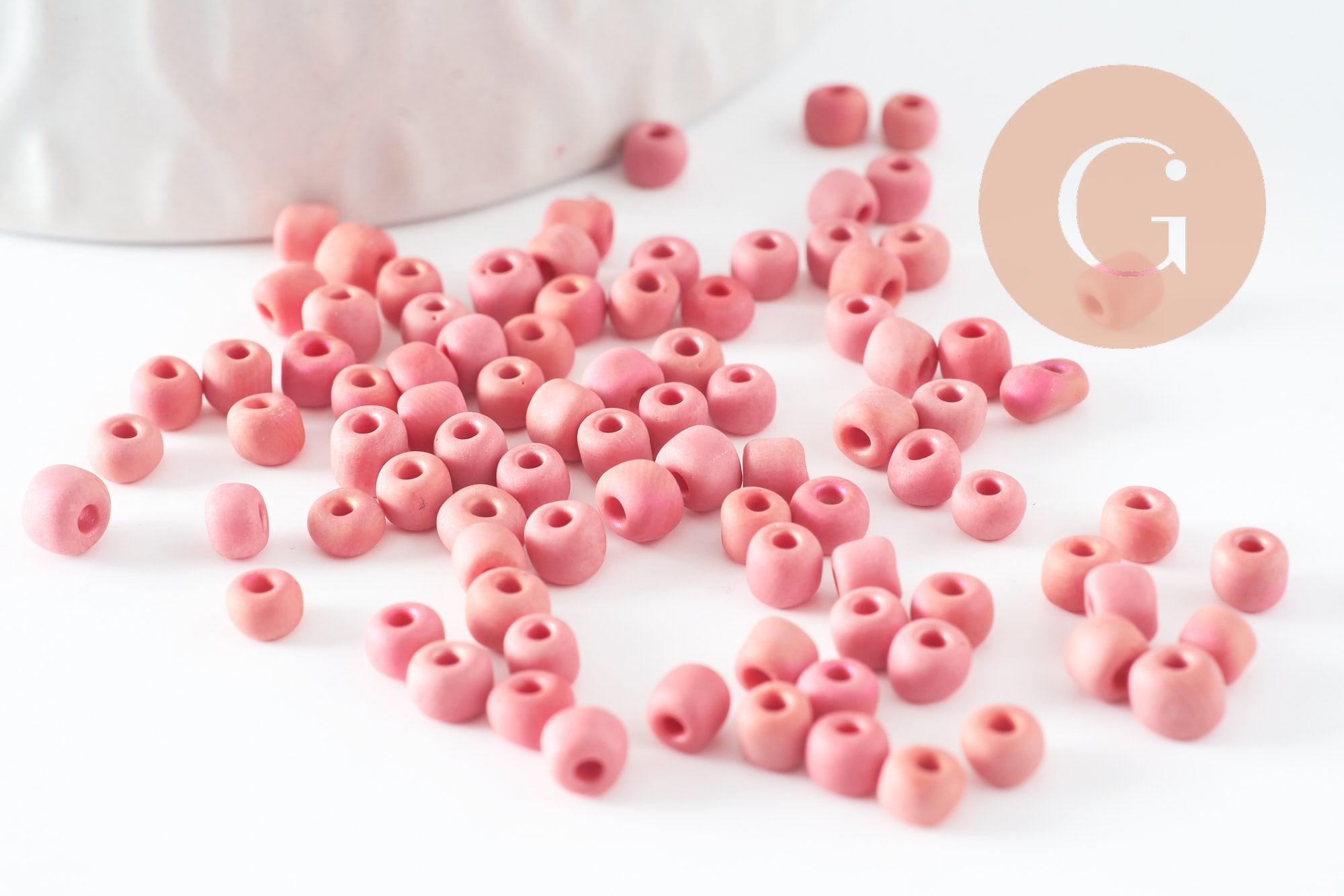 EP-Grosses perles rocaille verre rose mat 4mm, x10g (G3735)