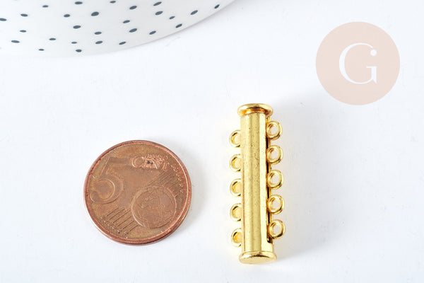 EP-Intercallaire fermoir aimanté double bracelet 2x5 rangs laiton doré 31mm, x1 (G8836)