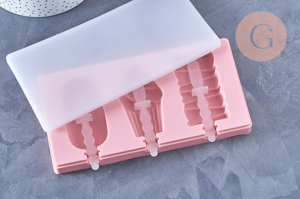EP Moule à glace silicone rose, Moule patisserie, moule en silicone pour réaliser des esquimaux,22cm x1 G5107