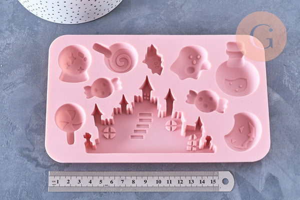 EP Moules en silicone rose halloween, Moule patisserie, moule en silicone pour réaliser des bijoux avec inclusion en résine,7.6cm x1 G5662