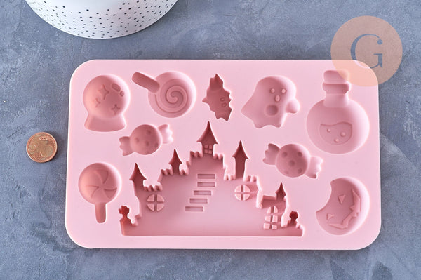 EP Moules en silicone rose halloween, Moule patisserie, moule en silicone pour réaliser des bijoux avec inclusion en résine,7.6cm x1 G5662