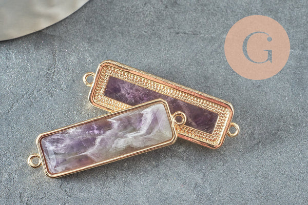 EP-Pendentif Connecteur rectangle améthyste naturelle laiton doré 34mm,x1 G3935