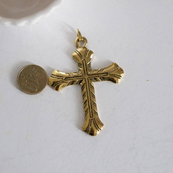 EP Pendentif Grande Croix métal doré , fournitures créatives, pendentif doré, croix dorée, fabrication bijoux,7.5cm,G2368