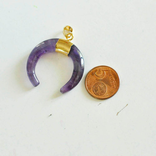 EP Pendentif Lune améthyste,création bijoux Pendentif bijoux, pendentif pierre, pierre naturelle,améthyste naturelle, 32mm