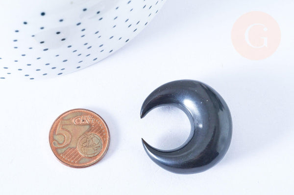 EP Pendentif Lune corne noire naturelle 37x14mm, pendentif lune en corne naturelle blanche, piercing écarteur corne naturelle x1, x1 - G6481