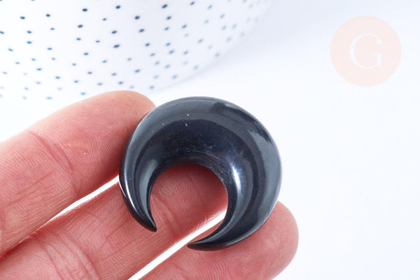 EP Pendentif Lune corne noire naturelle 37x14mm, pendentif lune en corne naturelle blanche, piercing écarteur corne naturelle x1, x1 - G6481