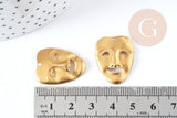 EP-Pendentif Masque carnaval laiton brut 25mm, création bijoux thème théatre x1 G8201