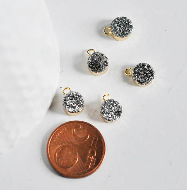 EP Pendentif agate druzy grise,fournitures créatives, agate naturelle,pendentif pierre, support doré, pierre naturelle,11mm