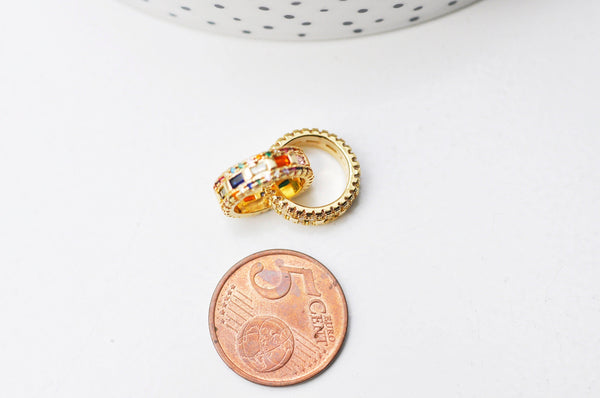 EP-Pendentif anneaux enlacés laiton doré cristal zircon coloré 15mm, x1 (G4745)