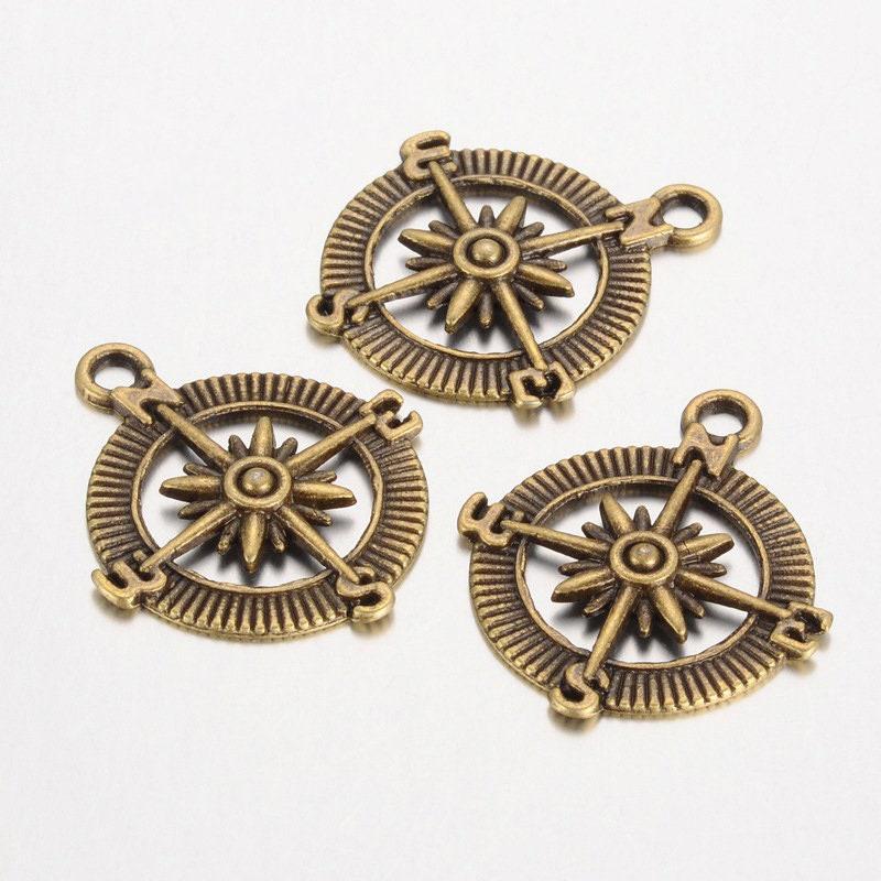 EP Pendentif boussole BRONZE,fourniture création bijoux, pendentif bronze, fourniture créative, breloque bronze, apprêt bronze,2.3cm,x 5