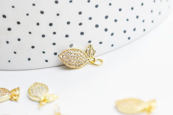 EP Pendentif citron doré 18K zircon blanc,pendentif fruit création bijoux, pendentif doré, 16mm, x1 G4530