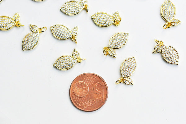 EP Pendentif citron doré 18K zircon blanc,pendentif fruit création bijoux, pendentif doré, 16mm, x1 G4530