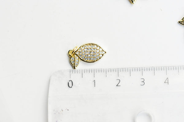 EP Pendentif citron doré 18K zircon blanc,pendentif fruit création bijoux, pendentif doré, 16mm, x1 G4530