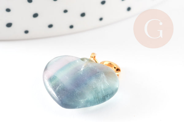 EP -Pendentif coeur fluorite violette dorée 17.5mm, x1 G6112