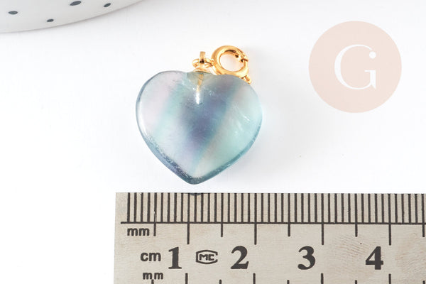 EP -Pendentif coeur fluorite violette dorée 17.5mm, x1 G6112
