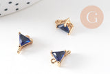 EP-Pendentif connecteur triangle doré cristal bleu saphir 11x8mm, x1 (G5889)