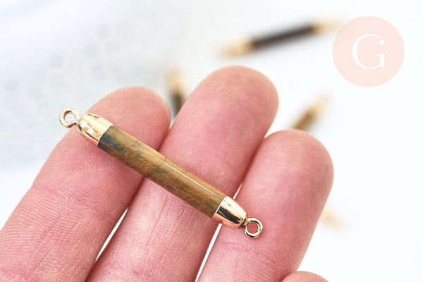 EP-Pendentif connecteur tube oeil de tigre doré 45mm, x1 G5508