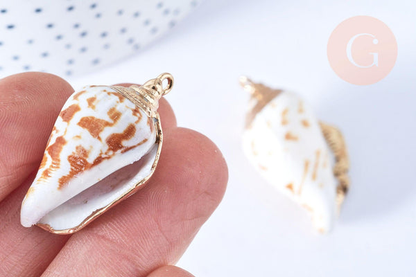 EP Pendentif coquillage naturel spirale doré 33-47mm, pendentif création bijoux coquillage, x1 G7161