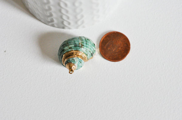 EP Pendentif coquillage naturel vert doré 25mm-G0609