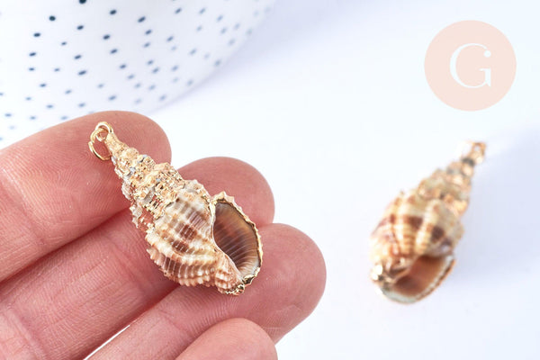 EP Pendentif coquillage spirale doré 23-86mm,création bijoux coquillage or, x1 (G7310)