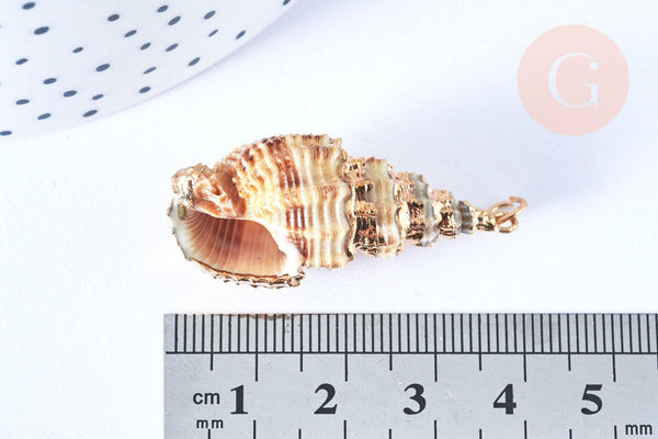 EP Pendentif coquillage spirale doré 23-86mm,création bijoux coquillage or, x1 (G7310)