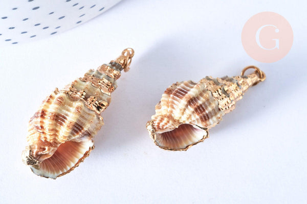 EP Pendentif coquillage spirale doré 23-86mm,création bijoux coquillage or, x1 (G7310)