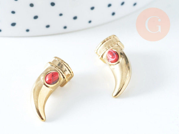 EP-Pendentif corne pierre synthèse acier doré 18K 23mm, x1 (G6353)