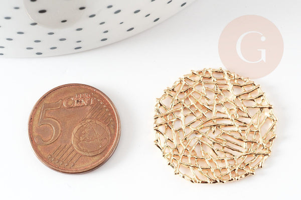 EP-Pendentif estampe filigrane rond laiton doré 18K 28mm, x1 G4653