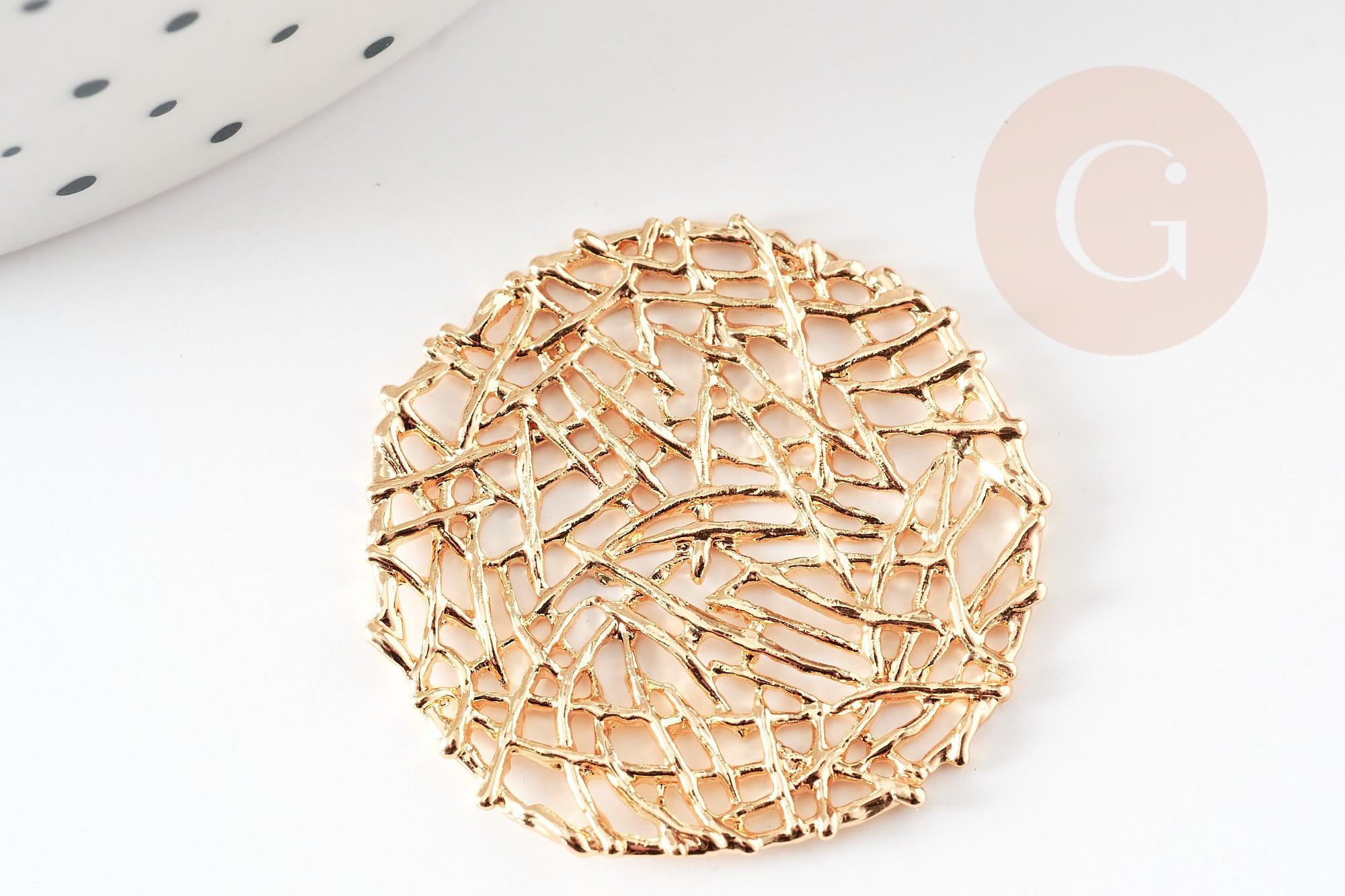 EP-Pendentif estampe filigrane rond laiton doré 18K 28mm, x1 G4653